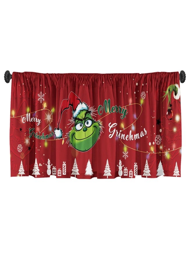 SUNWISHA Christmas Valance Curtains 52x18 inch - Designed with Playful Green Monster - Kitchen/Bathroom Winter Decor - Rod Pocket Valances for Holiday Homes Red - Image 1